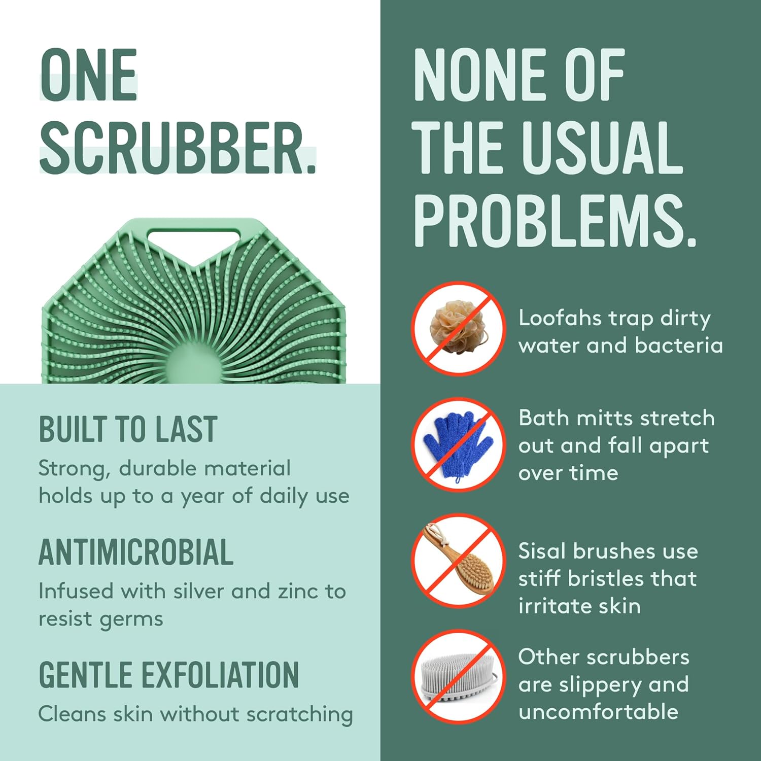 Sud Scrub® Antimicrobial Silicone Body Scrubber, Exfoliating Body Scrubber for Sensitive Skin, Eco Friendly Shower Scrubber for Body, Silicone Body Brush for Showering, Mint - Image 6