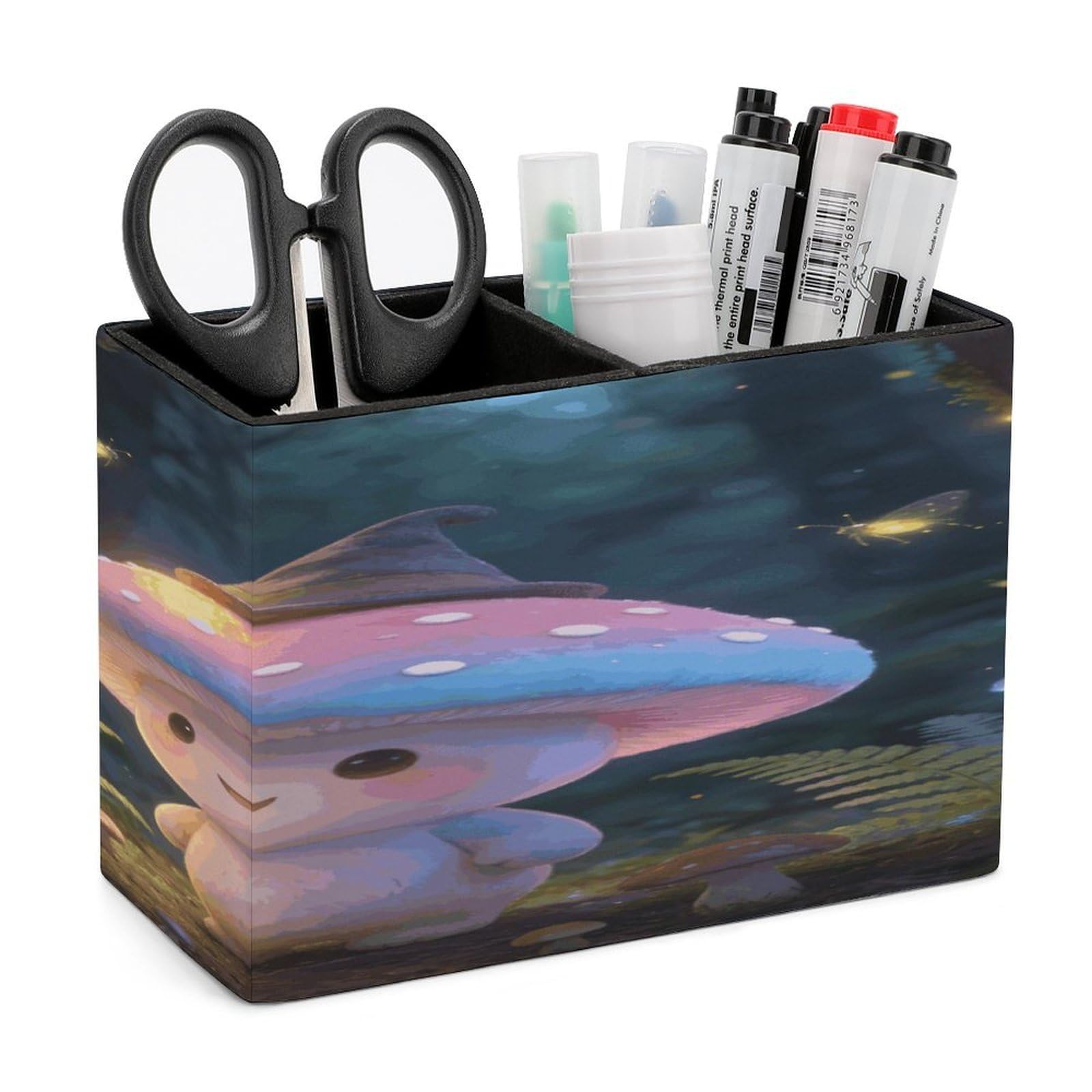 LZQPOEAS The Fun Guy Enchanted Pen Holder Double Compartments Pen Cup Makeup Brush Holders Leather Pencil Holder Locker Organizer for Work Locker Accessories Modern Pencil Cup for Desk