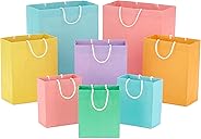 Hallmark Recyclable Gift Bag Assortment (8 Bags: 3 Small 6", 3 Medium 9", 2 Large 13") Pastel Blue, Pink, Yellow, Purple, Orange, Green for Birthdays, Easter, Baby Gifts, Bridal Showers