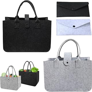 4 Pieces Felt Bags,2 Foldable Felt Bags,Shopping Bag with 2 Small Felt Bags,Felt Handle,Reusable Shopping Bag,Blanket For Shopping,Going Out Trip,Picnic(30*20*18/10*19cm)