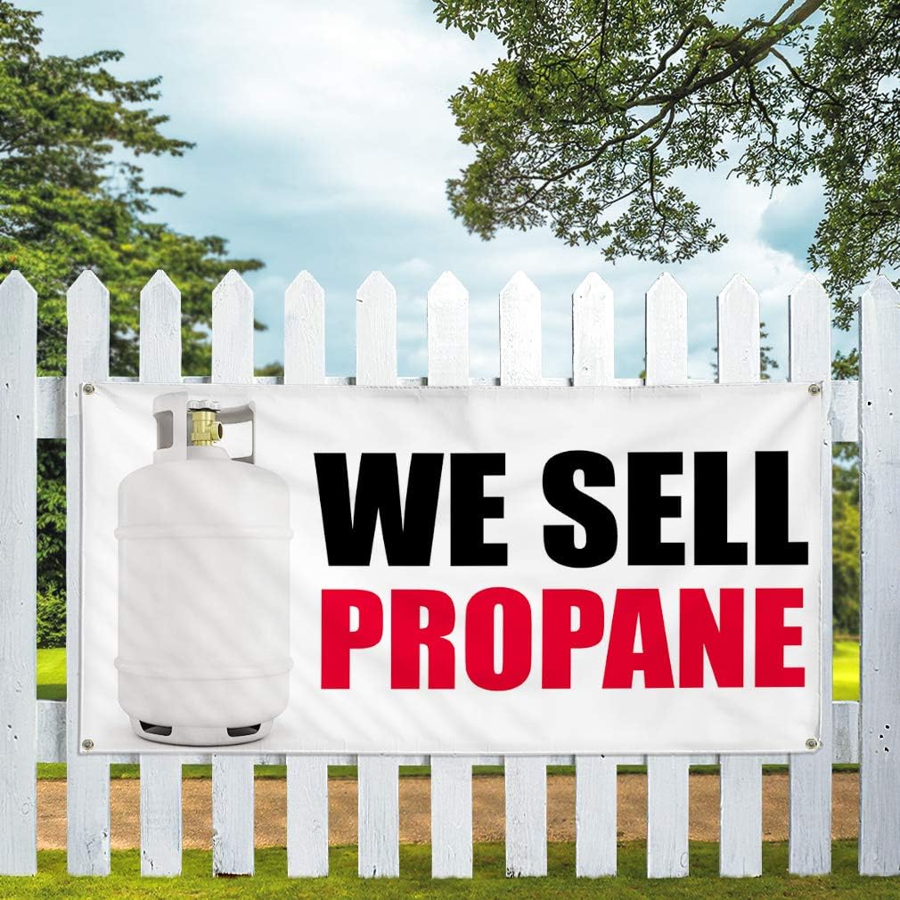 Vinyl Banner Multiple Sizes We Sell Propane Outdoor Advertising Printing Business Outdoor Weatherproof Industrial Yard Signs White 4 Grommets 16x40Inches