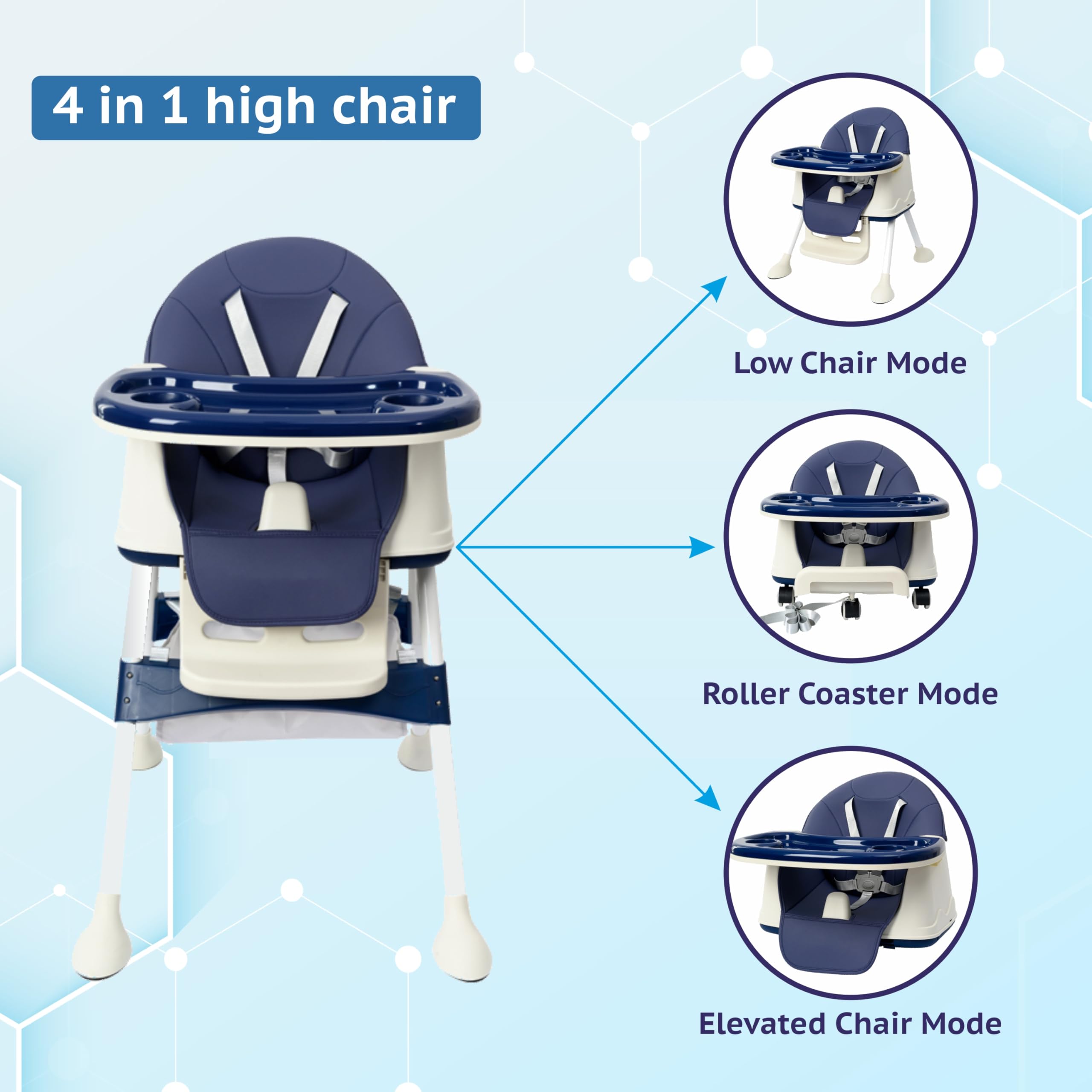 MEDITIVE 5 In 1 Baby High Chair Cum Booster Seat, Kids/Children Height Adjustable High Chair. 6 Months +, Blue - Image 3 thumbnail