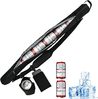 Beer Sleeve Cooler Golf Beer Sleeve Black 7 Can Beer Sleeve Insulated Cooler Sleeve with Phone Bag Beer Bag Oxford Cloth Crossbody Golf Cooler Bag Golf Drinks Ice Bag for Beach Picnic Party Sport