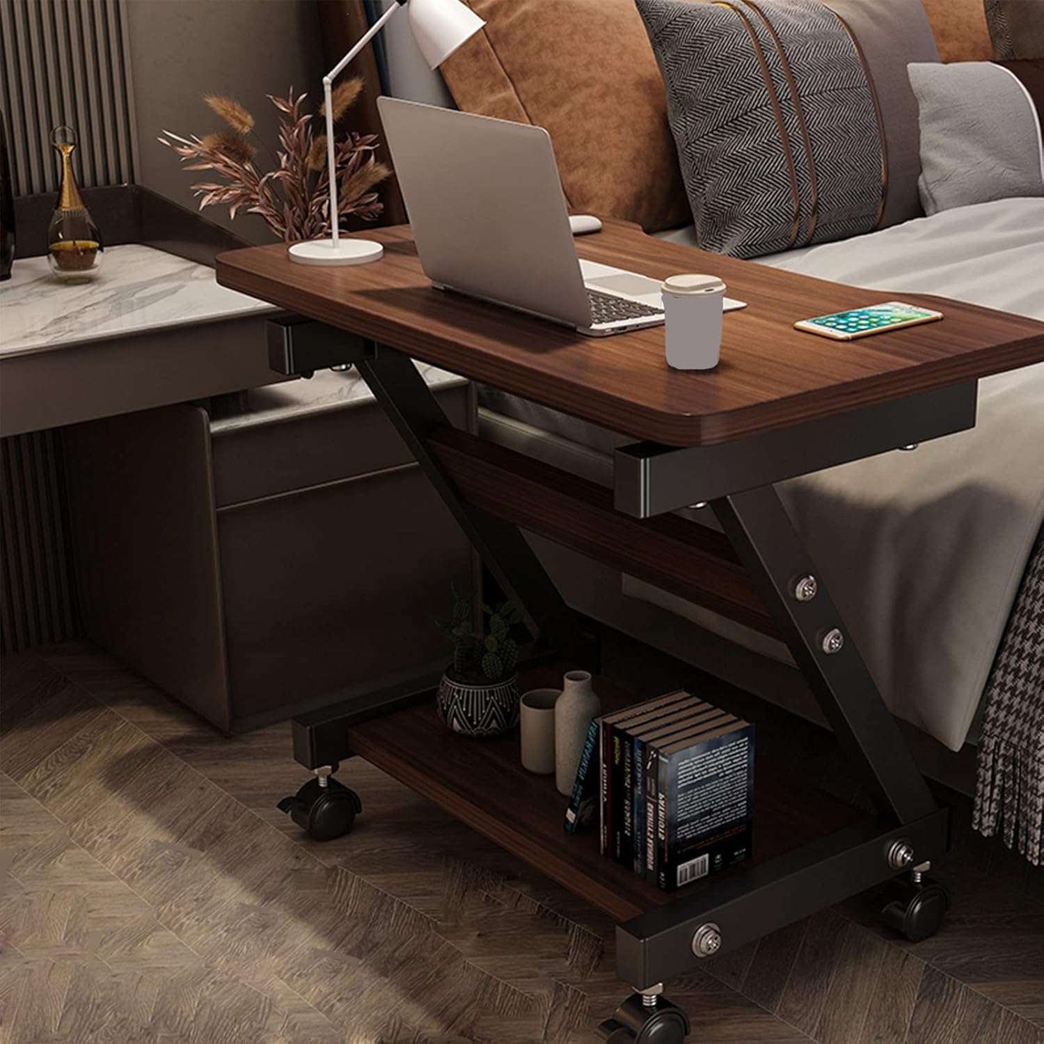 MXHOME Mobile Laptop Desk with Storage Shelf, Small Sofa