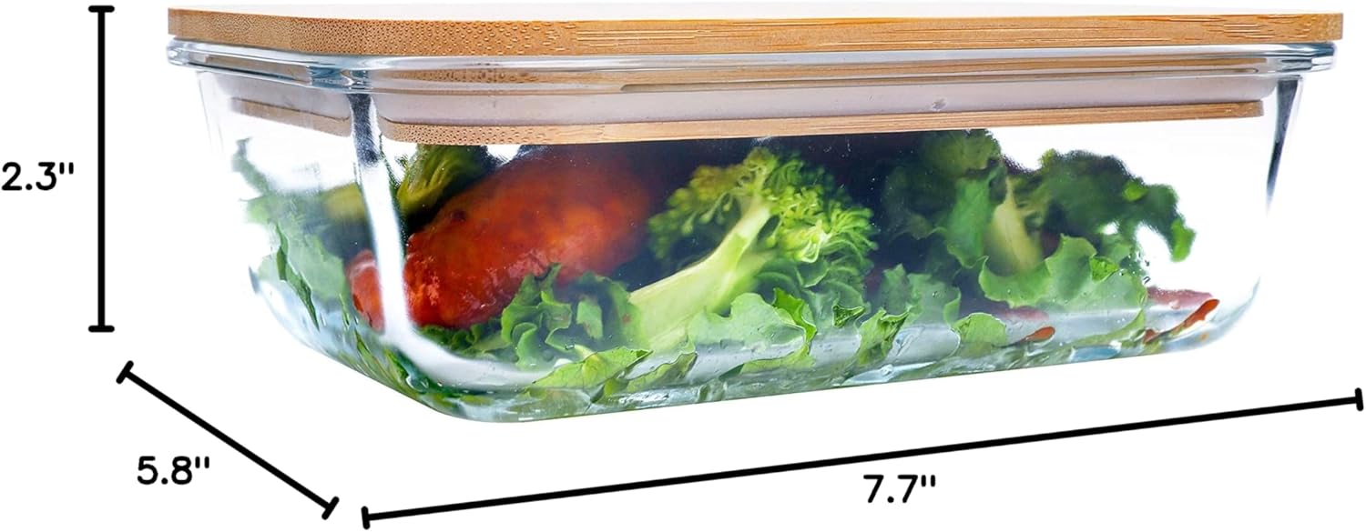 BlueHills Premium Glass Meal Prep Lunch Containers with bamboo Lids Plastic Free Glass Food Containers BPA-Free Microwave Oven Freezer Dishwasher Safe 5 pack set 10 pieces (G004 bamboo lid)