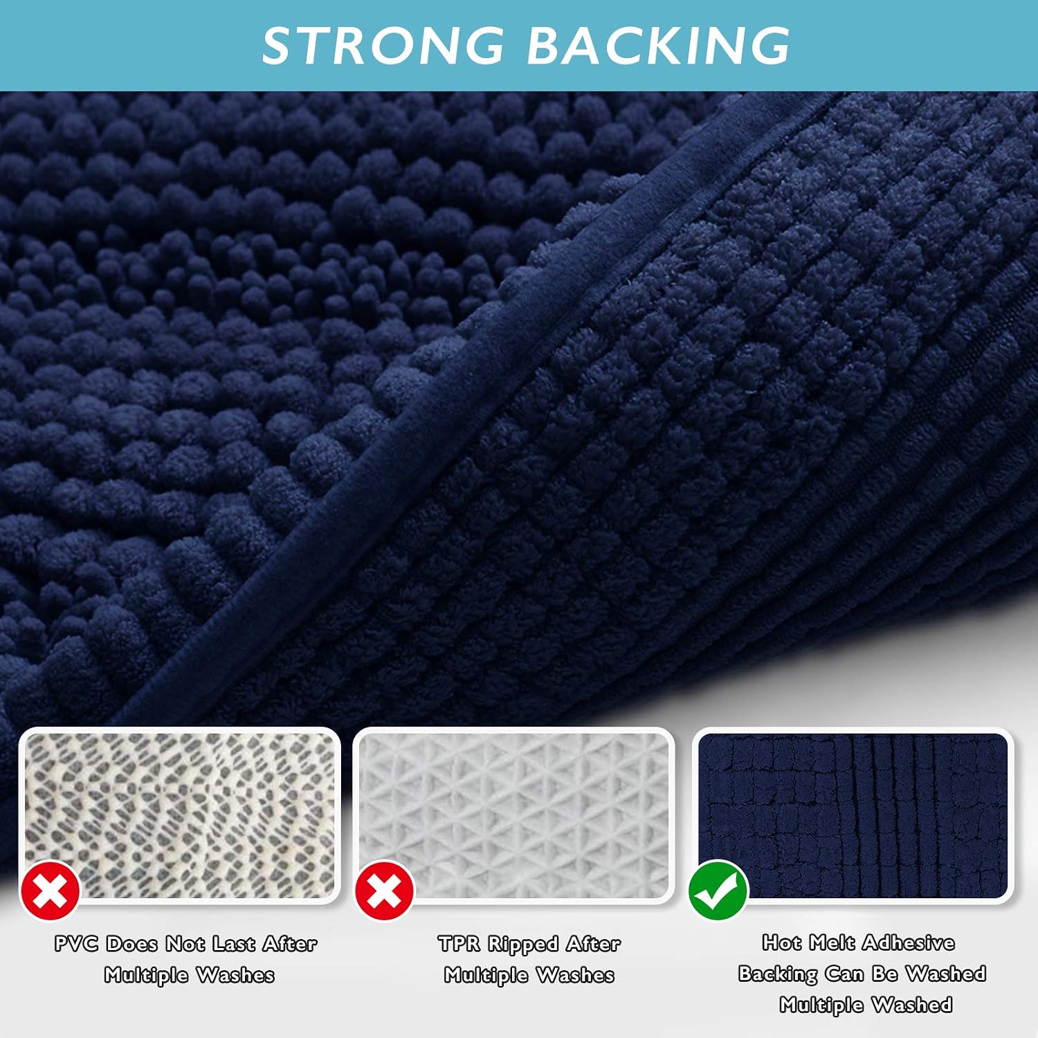 RYB HOME Bathroom Rugs Sets 2 Pieces - Quick Drying Chenile Bath Mat for Tub Thick Shaggy Floor Cover Water Absorbent Shower Carpet for Toilet Door Way Kitchen, Navy Blue, 47" x 24" 20" x 32"