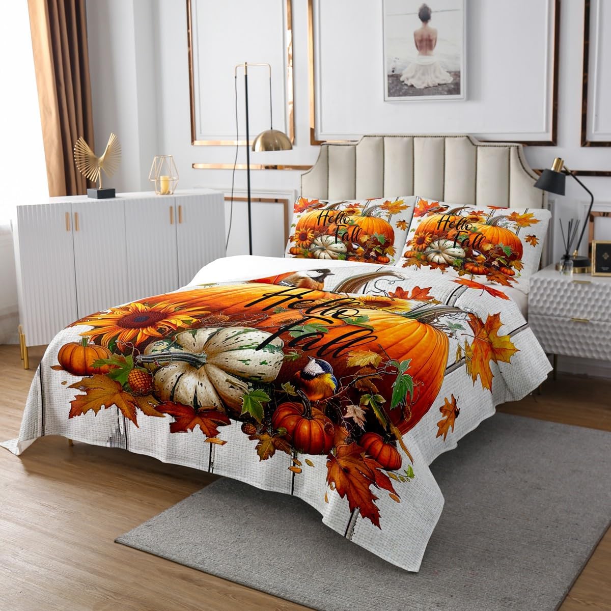 Erosebridal Cartoon Snowman Bedspread Set Merry Christmas Ornaments Quilt Set King,Blue Balls Coverlet Set Xmas Snowflake Quilted,Cute Christmas Decorations