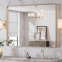 Vista 108 de LOAAO - Espejo de baño con marco de metal negro de 24x36 pulgadas, espejo rectangular redondeado para pared, espejo mate de tocador de baño