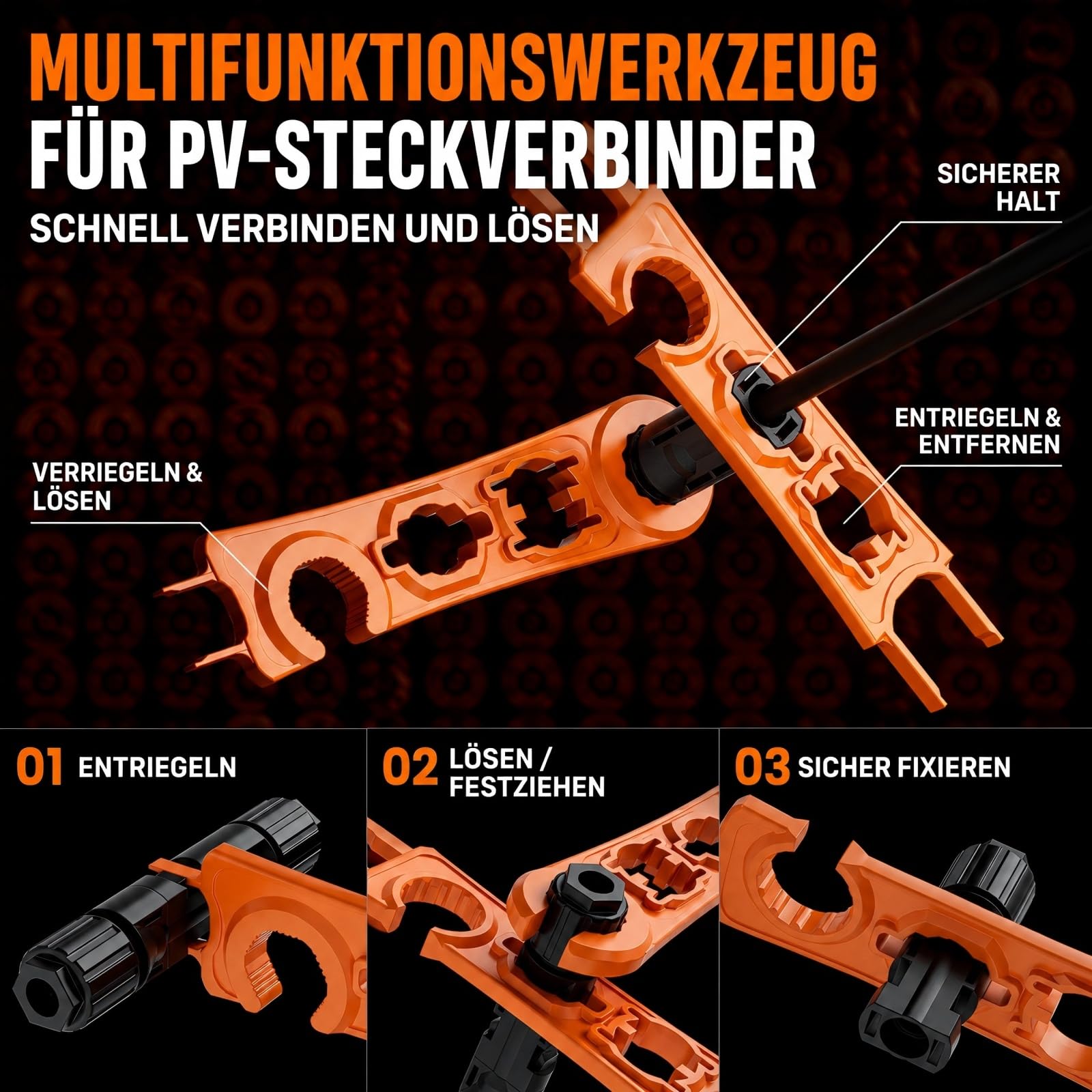 PEBA Solarstecker Crimpzange Set, Solar Crimp Zange 1.5-6.0 mm² für Solarpanel PV Solarkabel,12 Paars IP 68 Solarstecker, Crimper Crimpwerkzeug für Solaranlage Photovoltaik, Abisolierzange | Tool Set