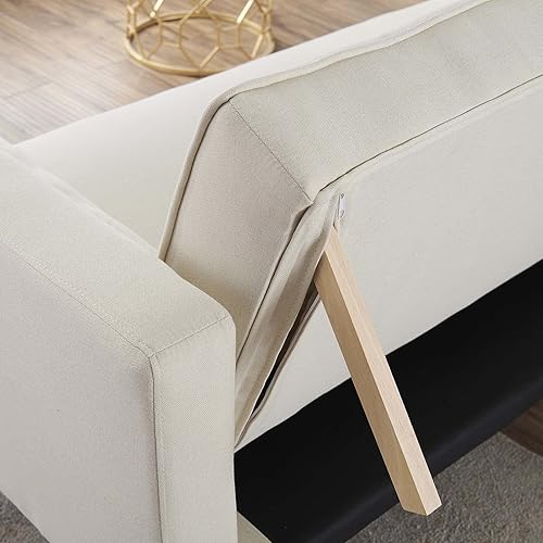 Miniatura 5 de TMEOSK Moderno sofá cama convertible con 2 almohadas sofá cama plegable tapizado de lino con 4 patas de madera maciza para estudio apartamento
