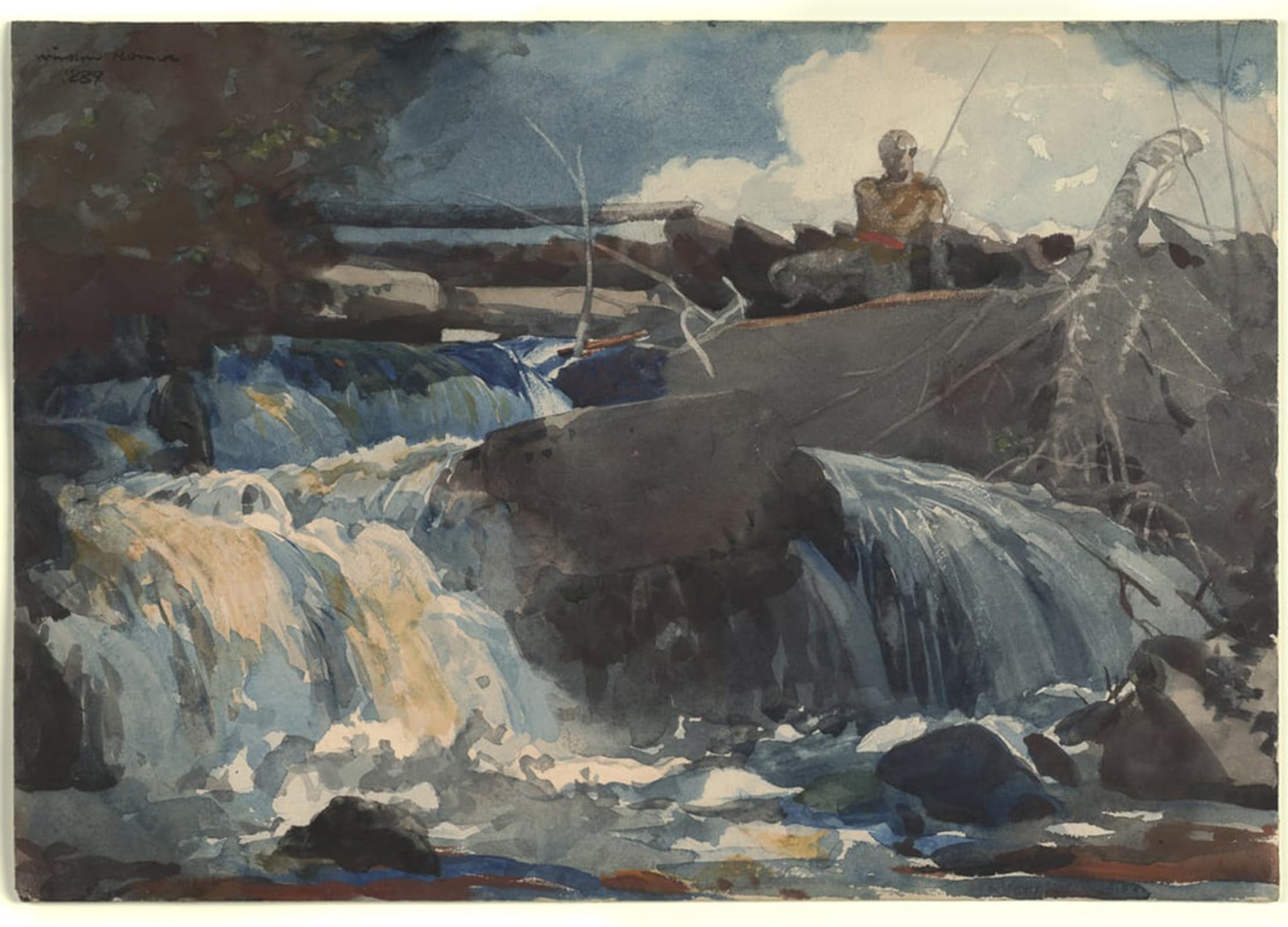 SERENDIPITP Abstract Painting Mural Print Picture Wall Decor Painting Casting in the Falls by Winslow Homer Vintage Wall Artwork for Home Decor 60x90cm