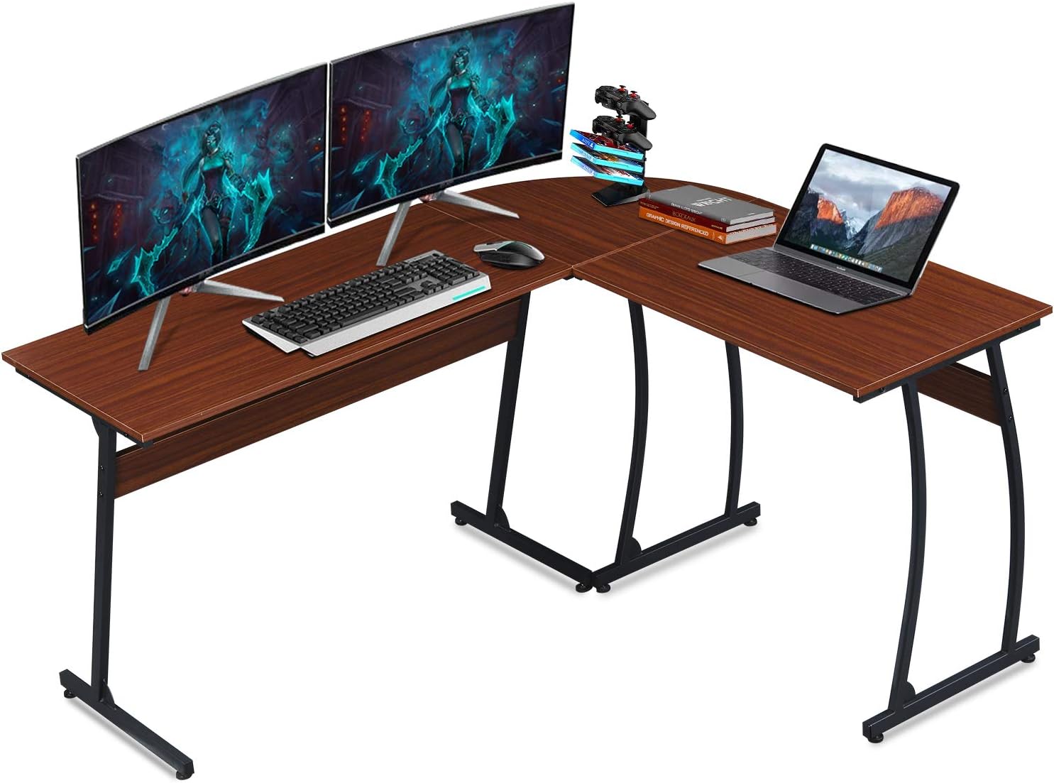 LENTIA Corner Computer Desk Large L-Shape Office table PC Workstation for Home and Office (Walnut-02)