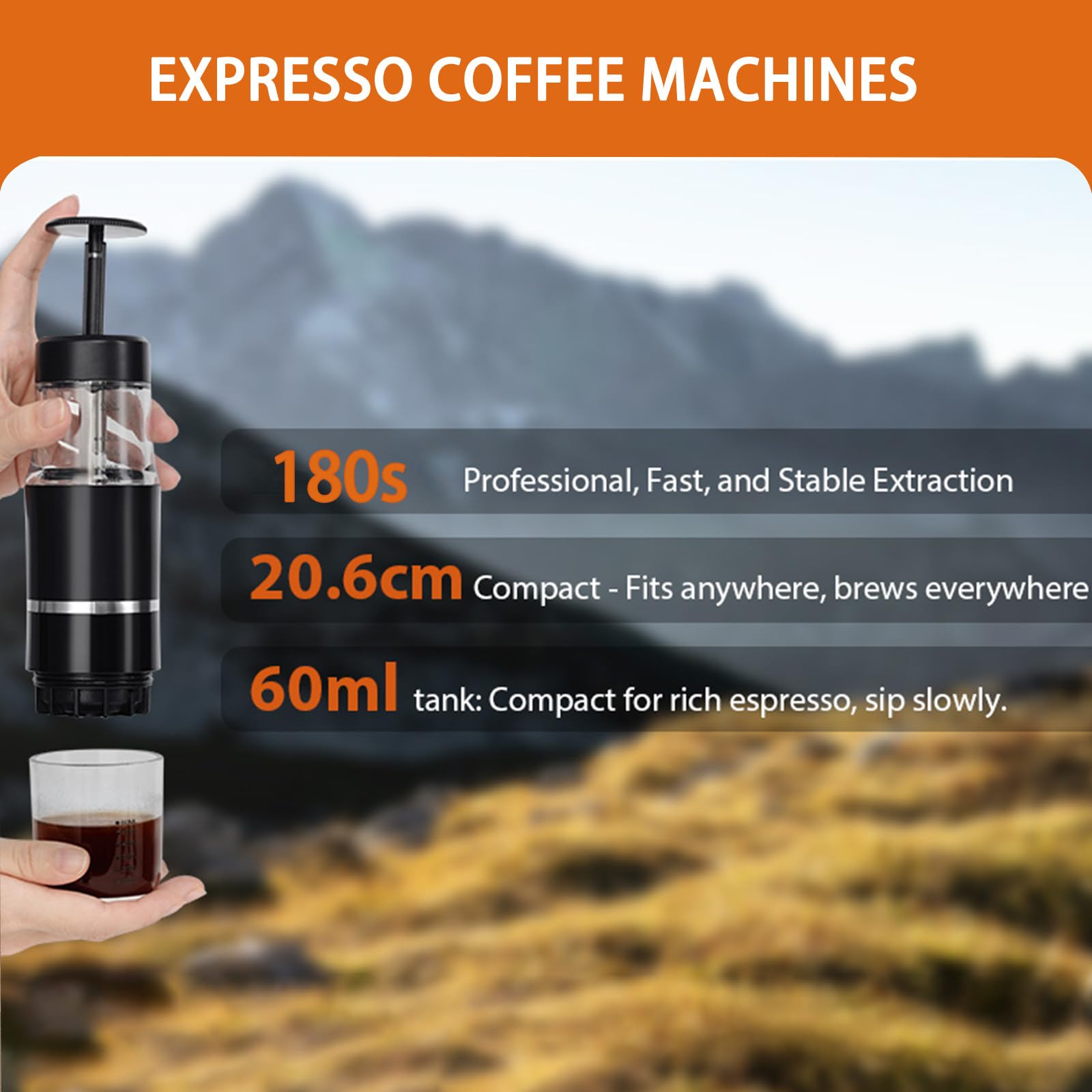 Cafetera Portatil para café molido compatible al aire libre, Cafetera Express 18 bares de accionamiento manual, Cafetera Espresso sobre la marcha, ultra-pequeño para viajes Camp