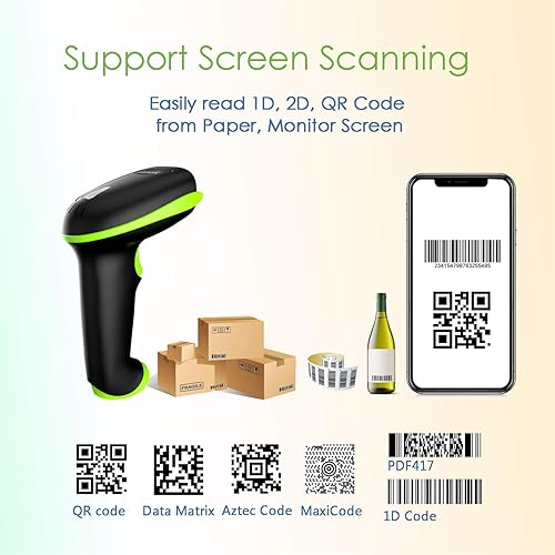 Miniatura 3 de NADAMOO Escáner de código de barras inalámbrico 2D con soporte, compatible con Bluetooth y conexión inalámbrica 2.4G y por cable, escáner de código