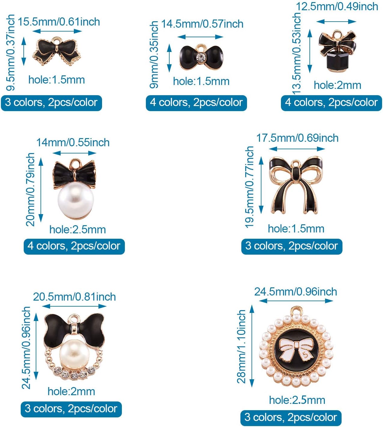 Beadthoven 48pcs 7 Styles Cute Alloy Enamel Bow Charm Pendants Light Gold Plated Pearl Bowknot Theme Mini Pendants for DIY Earring Bracelet Necklace Jewelry Making Keychain Accessories - Image 3