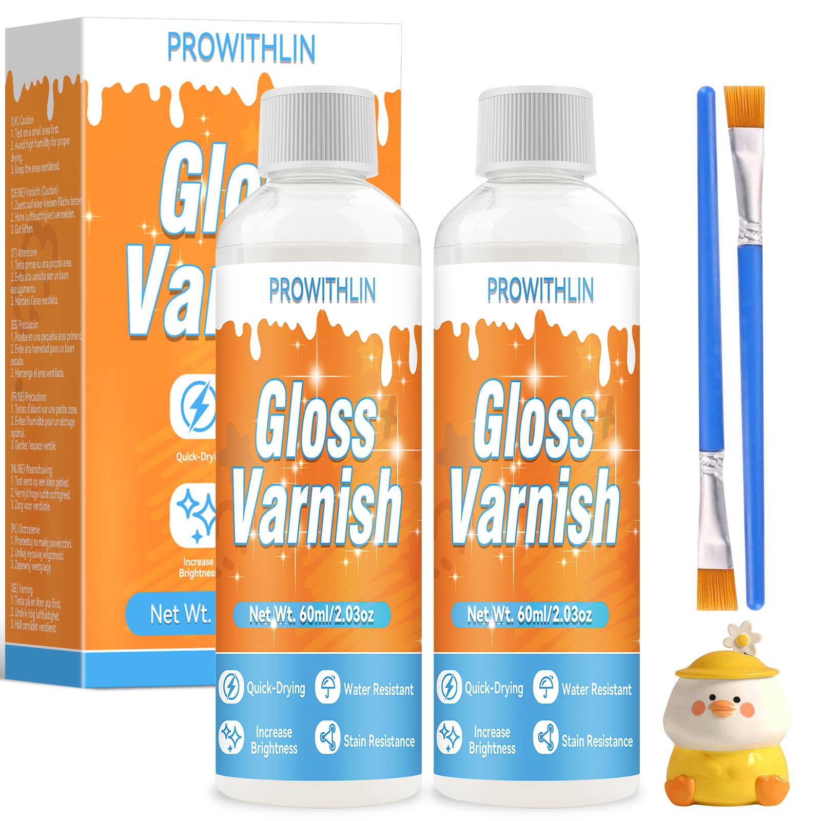prowithlin - Vernice Trasparente Lucida per Argilla a Secco - Vernice per Ceramica, Legno, Pittura ad Olio - Resistente all'Acqua, Graffi e Usura (2 pezzo)