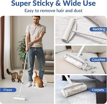 DELOMO 9.45” Large Lint Roller for Pet Hair, Long Handle for Floor & Carpet