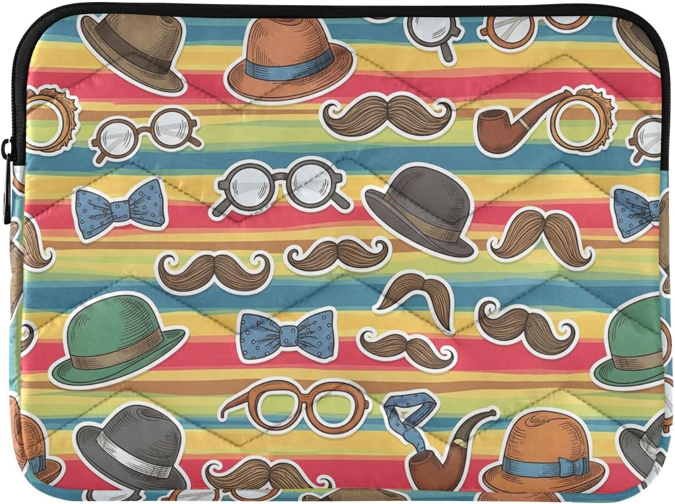 Hats Mustaches Glasses Pipes Computer Sleeve Bag,Waterproof Laptop Case 13-14 in,Protective Laptop Cover Briefcase Bags Shockproof for Women Men Office