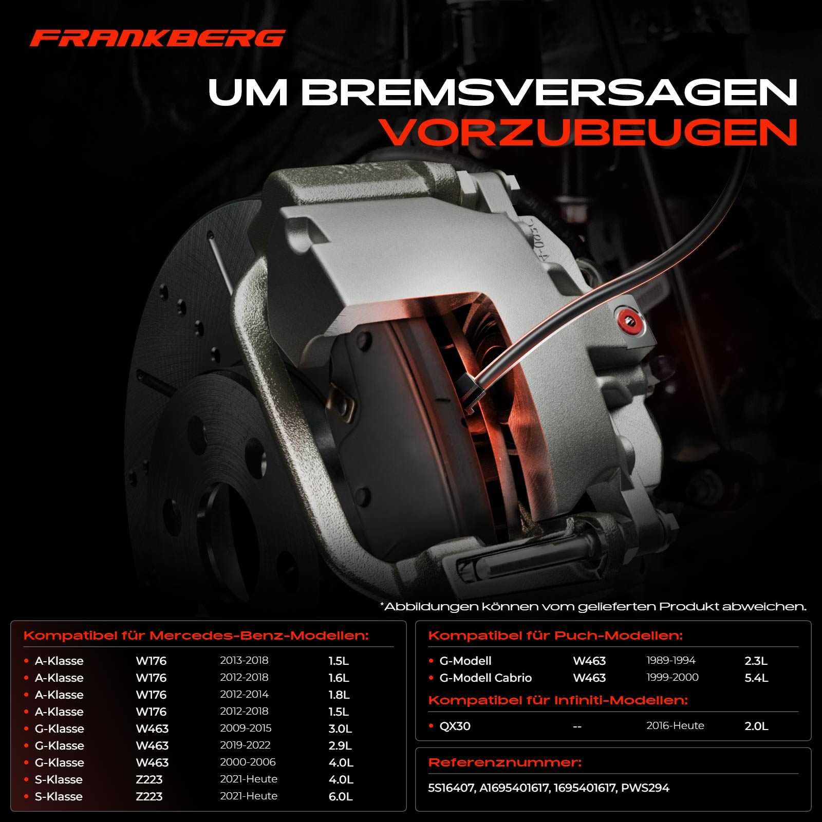 Frankberg Indicatore di usura Usura delle pastiglie dei freni Anteriore Compatibile con B-Class W245 B-Class W242 W246 Classe C W205 Classe C T-Model S205 GLC X253 Replace# 1695401617
