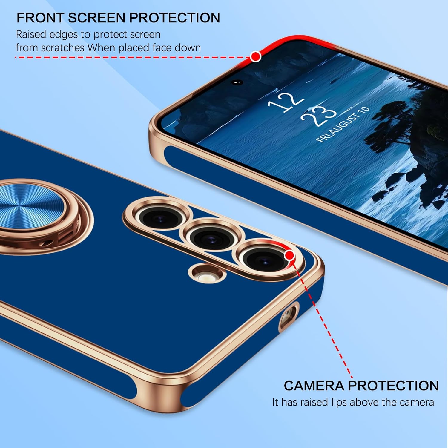 Telaso for Samsung Galaxy S25 Case, 360° Rotation Kickstand Ring Holder Plating Edge Soft Rubber TPU Bumper Slim Flexible Shockproof Protective Phone Case Cover for Samsung S25 2025,Sapphire Blue - Image 6