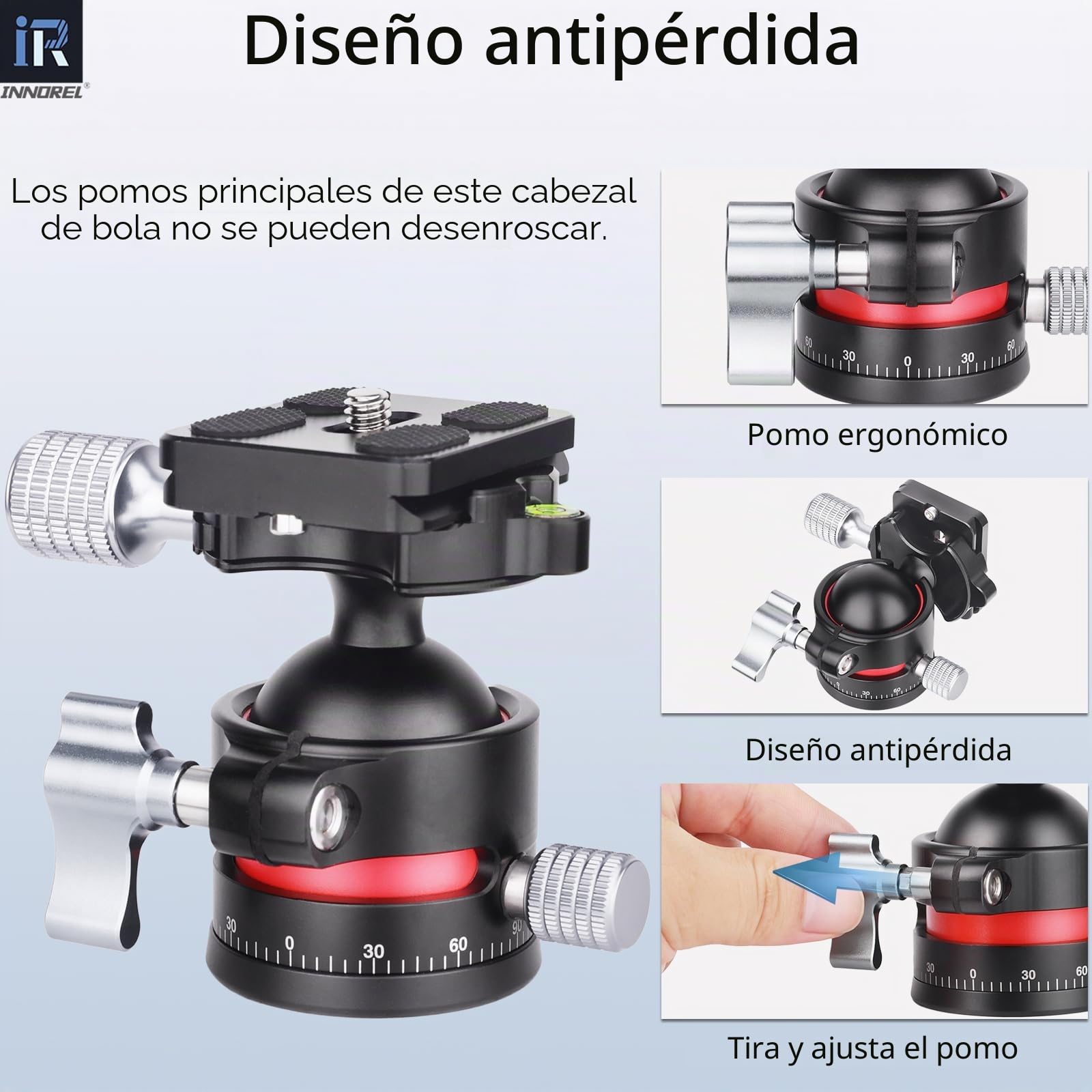 INNOREL Cabeza de Bola D36 de Perfil bajo 36 mm Profesional CNC Metal 360 ° Cabeza de trípode de cámara panorámica para trípode, monopié, cámaras DSLR, videocámara Arca Swiss de 1/4"