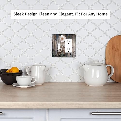 Miniatura 7 de Cubierta de interruptor de luz basculante de palanca de 2 bandas con textura de tablón rústico, diseño floral de mariposa y margarita