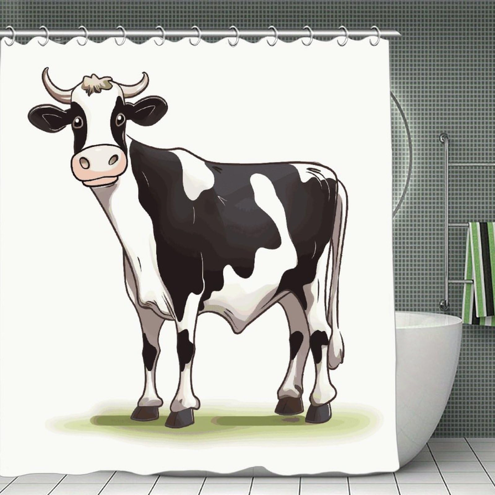 FekiLoot Dairy Cow Shower Curtain Minimalist Aesthetic Bath Curtain with Hooks Simple Water Resistant Bathroom Shower Curtains Cute Blackout Privacy Curtains Cloth Curtain