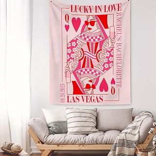 HTHDUONG Lucky in Love Vegas Bachelorette Banner Queen of Hearts Playing Card Backdrop Custom Las Vegas Bridal Shower Décor Funny Bride Tapestry Personalized Girls Weekend Party Sign Photo Prop