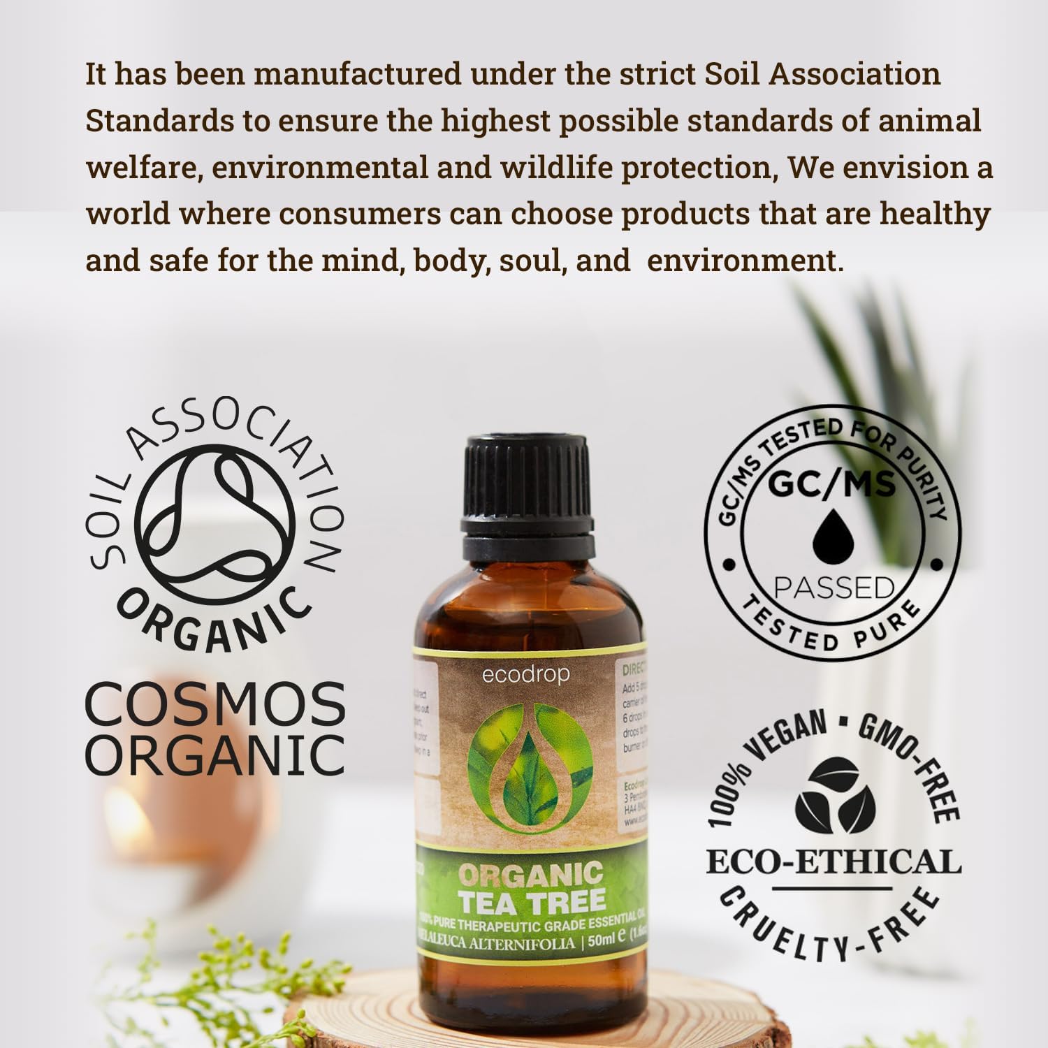 Ecodrop Tea Tree Essential Oil I 50ml I Certified Organic & 100% Pure I Natural & Therapeutic Grade for Aromatherapy, Massage, Diffusers & Bath I Australian Tea Tree Oil for Healthy Hair & Nails 4 71PICbyaAPL. AC SL1500