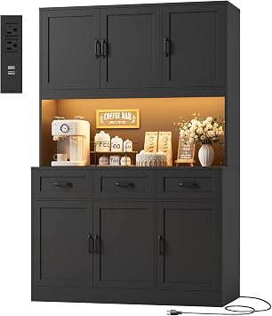 HOSTACK Kitchen Pantry Storage Cabinet, Tall Kitchen Hutch Cabinet, Black