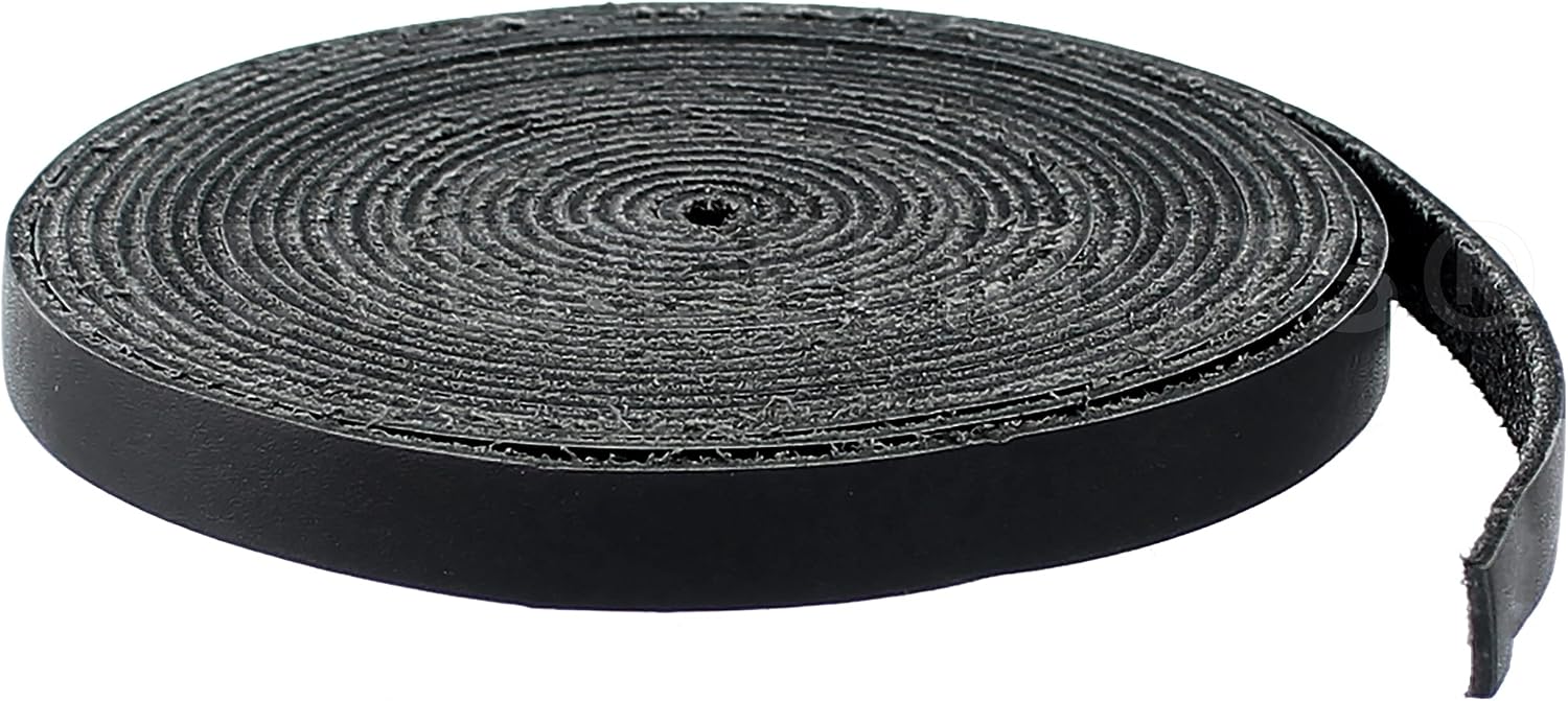 CleverDelights Black 3/8" Leather Strap - 15 Feet - 9.5mm Genuine Leather Strip
