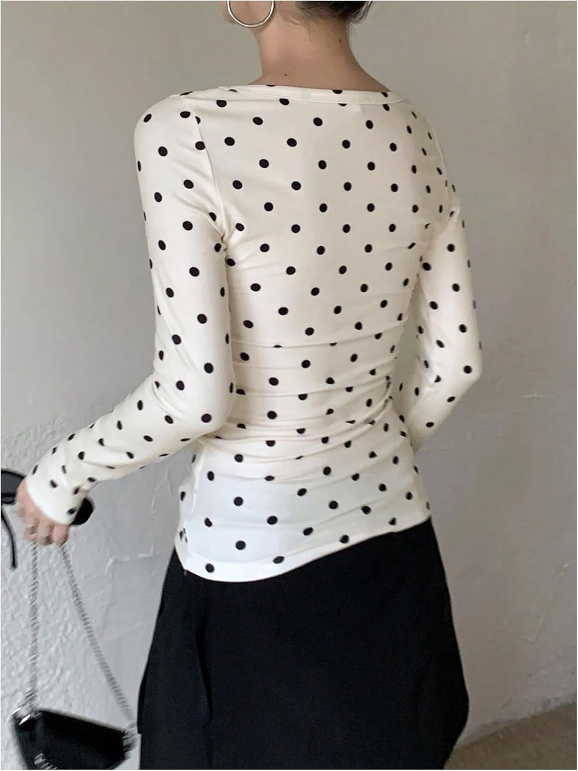 WDIRARA Women's Polka Dots Square Neck T Shirts Long Sleeve Tee Fitted Tops - Image 2
