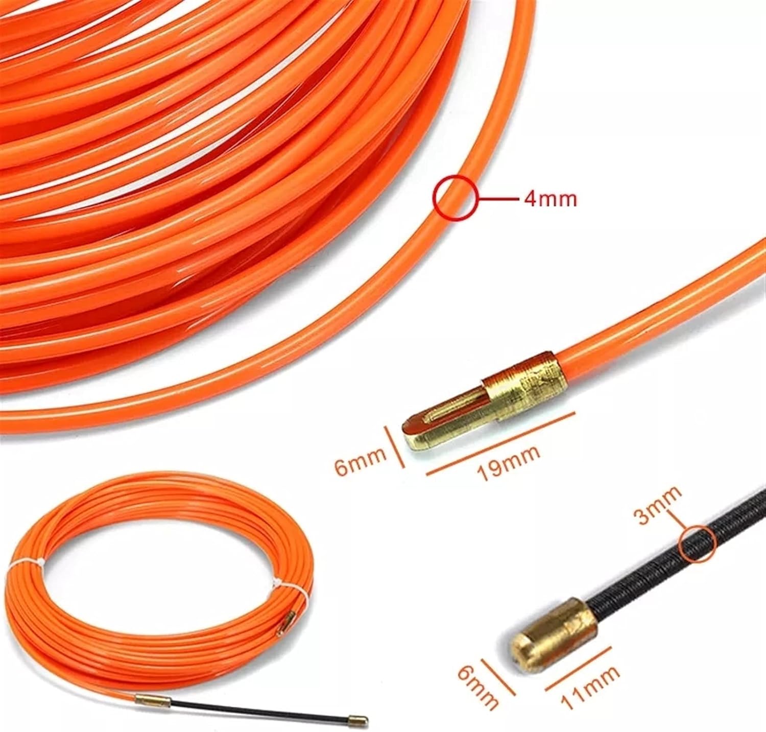 Fish Tape Cable Puller， Glass Fiber Electric Metal Wall Cable Puller Duct Rodder Nylon Fish Tape Reel Rod(20m)
