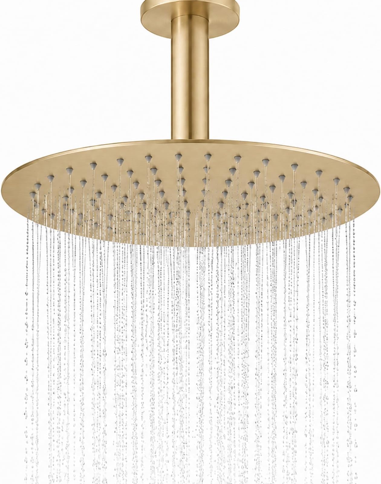 12 Inch Round Rainfall Shower Head, High Pressure Overhead Shower Heads, Wall Ceiling Mounted Ultra Thin Stainless Steel Shower Head, Brushed Gold