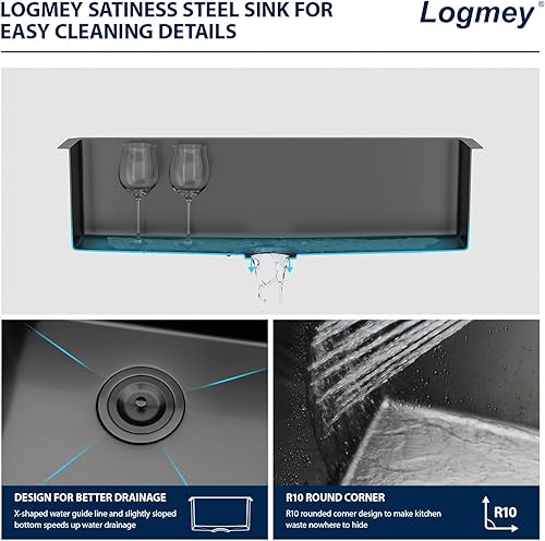 Miniatura 75 de Logmey Fregadero de barra de 21 pulgadas de acero inoxidable de 21 x 18 pulgadas, fregadero de barra pequeño de acero inoxidable de calibre 16