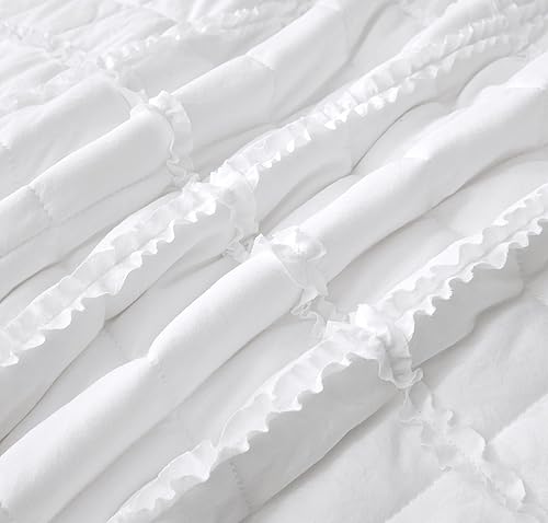 Vista 16 de Chezmoi Collection Annabelle - Juego de edredón de 3 piezas, color rubor, tamaño Queen, con volantes, lavado a la piedra, súper suave y ligero