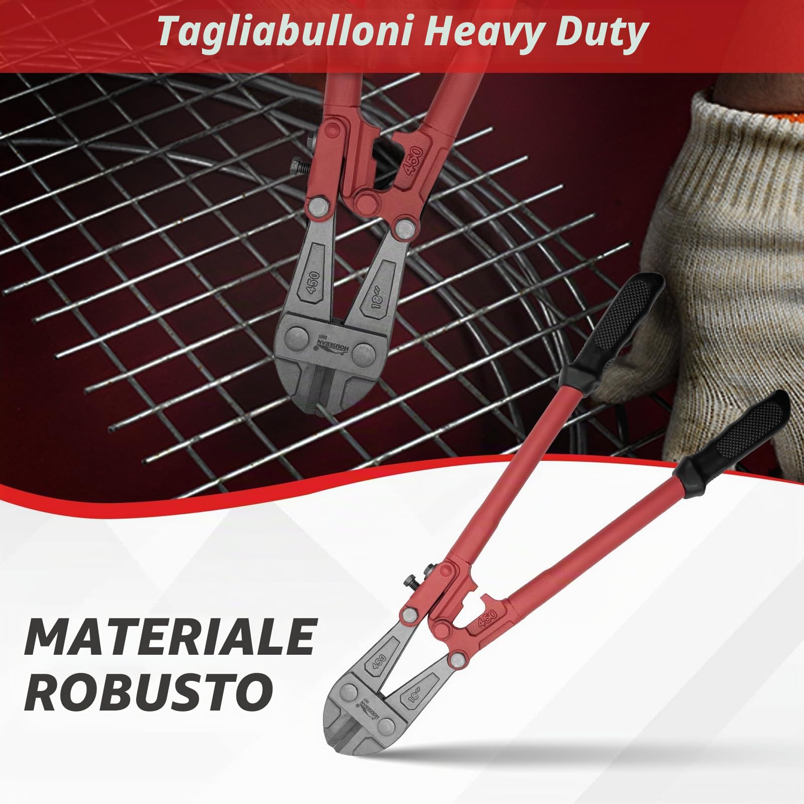 Tagliabulloni 45 cm – Cesoia Potente per Bulloni, Catene, Lamiere – Tronchese per Ferro Professionale per Officina e Cantiere