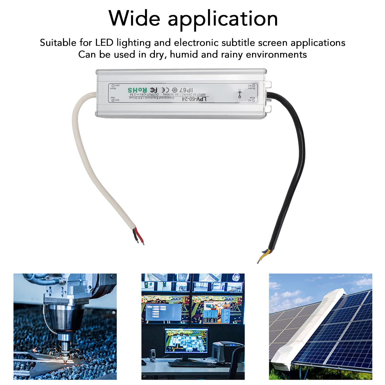Driver LED impermeabile IP67, trasformatore di alimentazione LED a tensione costante 24 V con OCP regolabile, alloggiamento in lega di alluminio per luci LED da interno e da (LPV-60W-24V2)