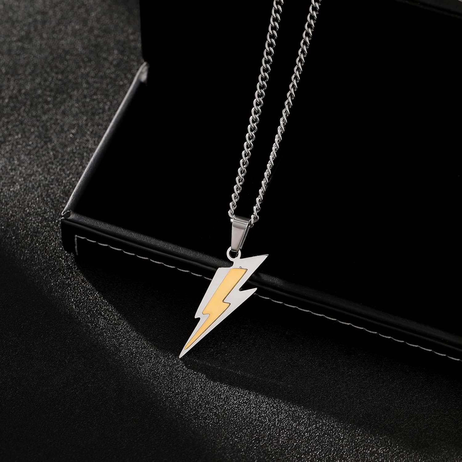 Yumikoo Golden Lightning Bolt Stainless Pendant Necklace for Men Women - Image 7
