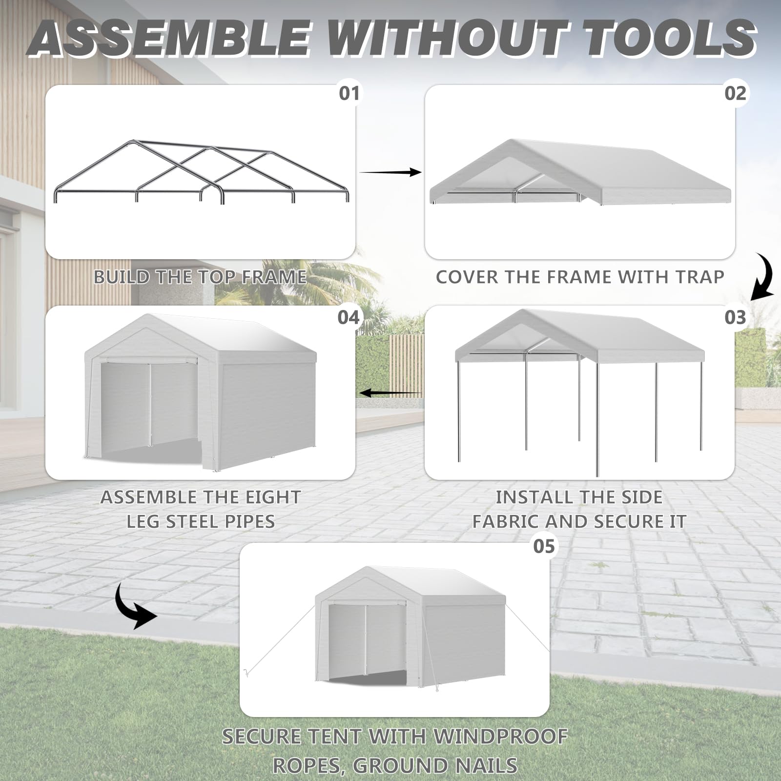 Gazebo per tenda 3x4m telone PE resistenti UV pareti laterali rimovibili telaio metallico tetto rinforzato
