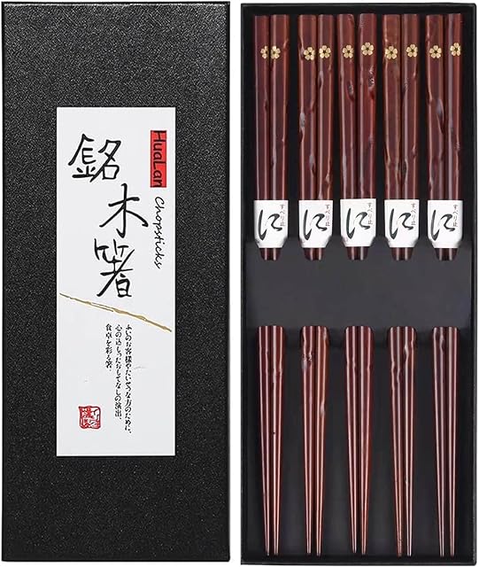 HuaLan Japanese Natural Wood Chopstick Set Reusable Classic Style Chopsticks 5 Pairs Gift Set