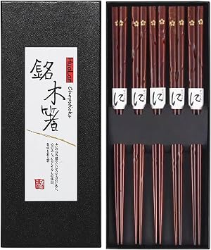 Japanese Natural Wood Chopstick Set Reusable Classic Style Chopsticks 5 Pairs Gift Set
