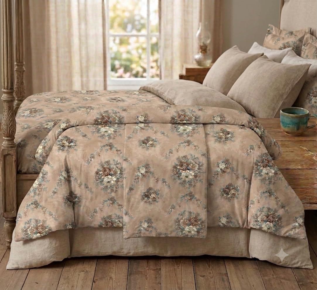 TRANDY Golden Jai BUN Home DÉCOR Cotton Nice Soft Glace Floral Luxury Double Bed Razai/Duvet Cover || Blanket/Comforter Cover with Zipper Closure, 90" x 90 ", Green Patti Multicolor, 1 Pc-image-34