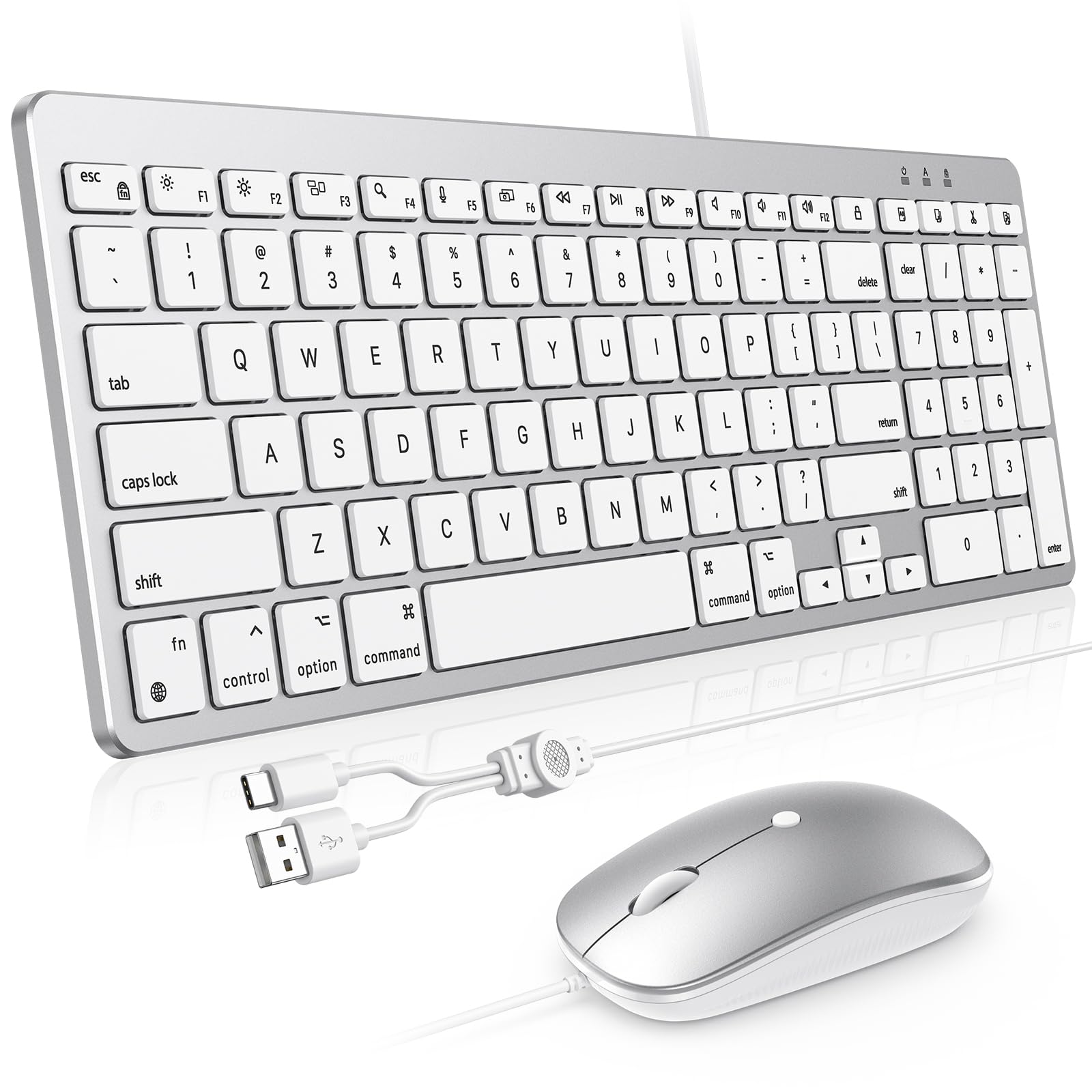 Photo 1 of OMOTON Keyboard and Mouse for Mac, Wired Keyboard for Mac with Numeric Pad Dual Interface (Type-C & USB), Mouse with USB A Interface for MacBook Pro/Air, iMac, Mac mini/Pro Laptop, Silver White