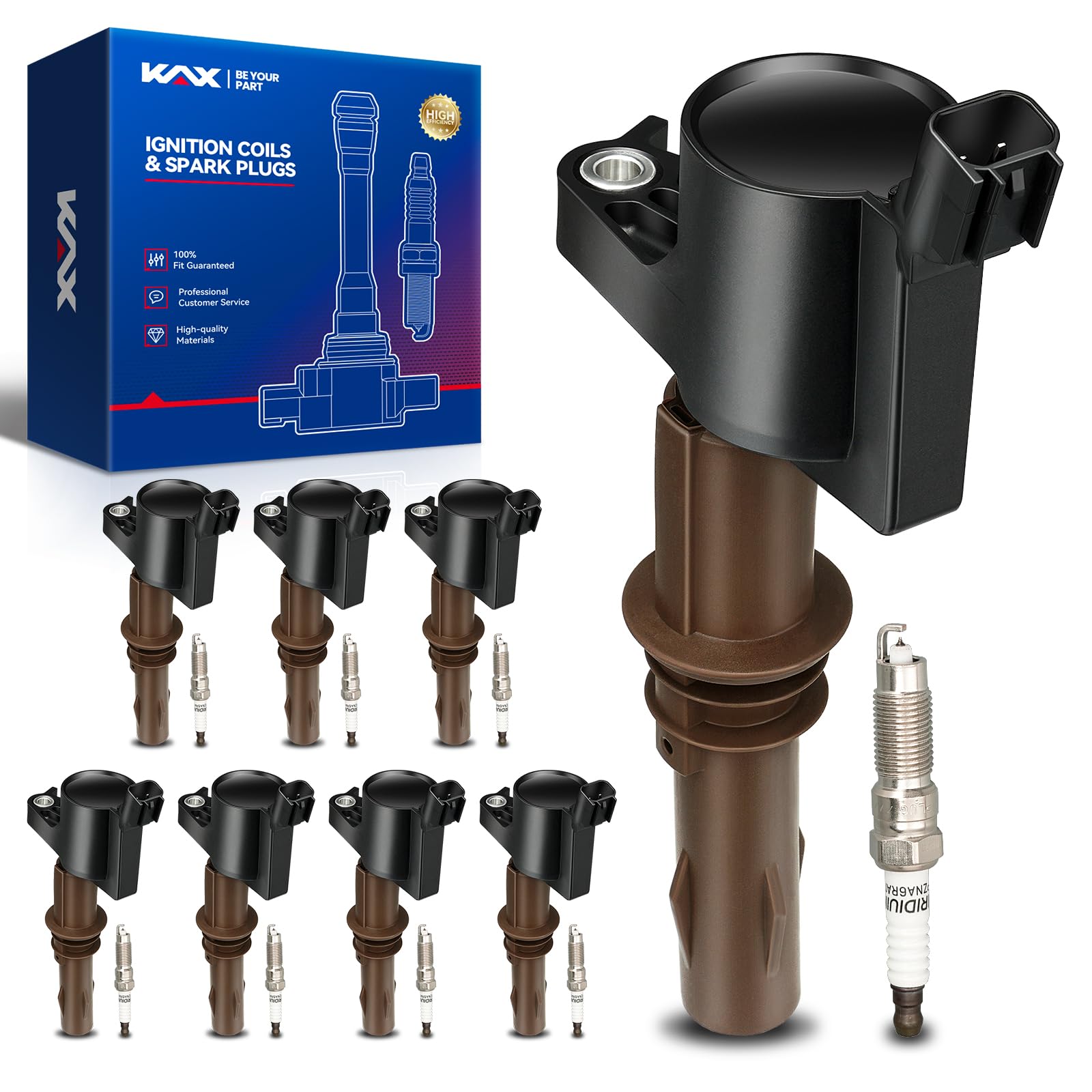 Photo 1 of KAX 8-Pack Ignition Coils and Iridium Platinum Spark Plug Sets for Ford F-150 2008-2010 5.4L, Expedition 2008-2014, F-150 2009-2010 4.6L, F-250 Super Duty 2008-2010 5.4L, Mustang, FD509