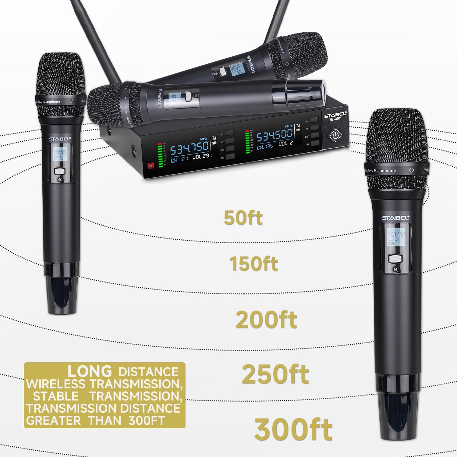 Professional Dual Wireless Microphones System Auto Scan, UHF 2X100 Channel Metal Wireless Microphone for Singing, Dj, Church, Karaoke, Handheld Vocal Dynamic Cordless Mic Long Range 300Ft - Image 7