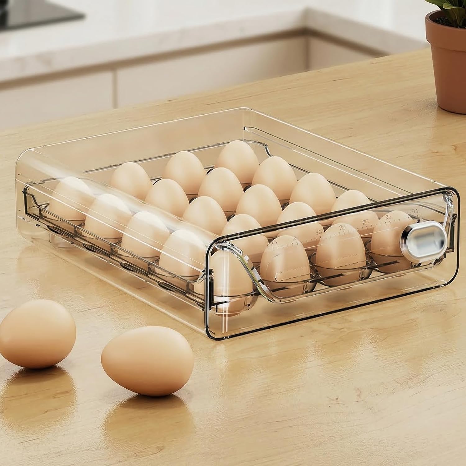 Egg Holder for Fridge, 2-Tier Drawer Style Egg Organizer for Refrigerator, Holds 30 Eggs, Clear Stackable Egg Container with Freshness Date Tracker,Kitchen Fridge Storage,BPA-Free (30-egg Carton)