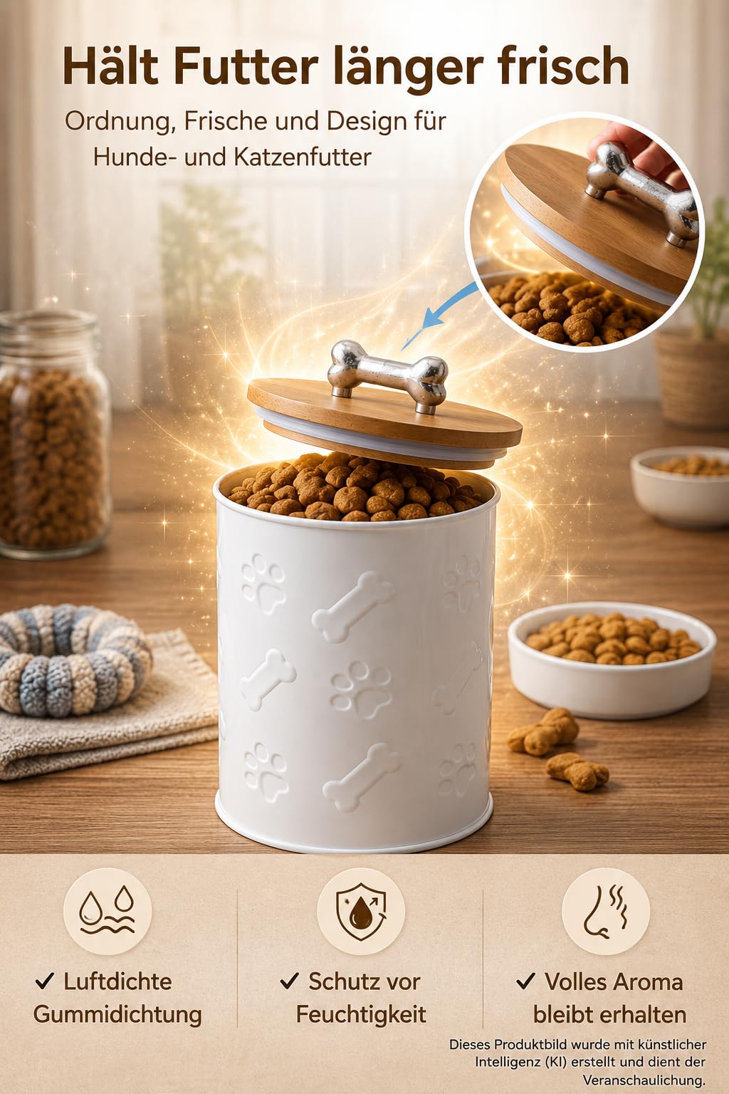 Lata hermética para golosinas para perros, recipiente para golosinas para perros, lata de metal para galletas, lata de almacenamiento para tartas de perro, lata de metal blanco con tapa de