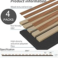 Vista 4 de 4 Pcs Wood Slat Acoustic Panels, 3D Fluted Wood Panel Sound Absorbing Panel for Wall and Ceiling, Decorative Sound Proof Panels