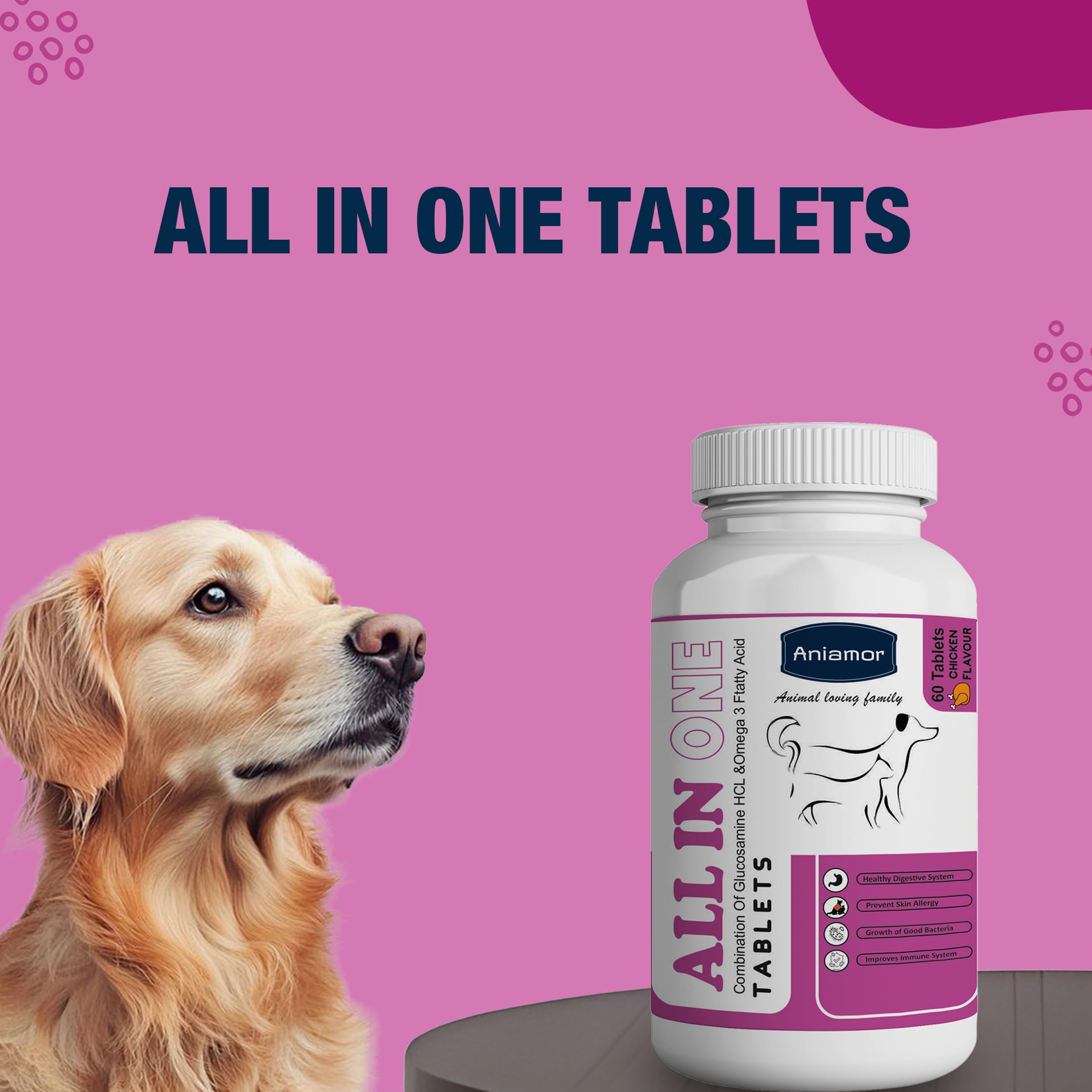 Aniamor All in One Tablet for Dogs and Cats | Useful for All Health Purposes | Dogs and Cats Supplement | for All Life Stages | Chicken Flavour | 60 Tablets — Amazon image 7